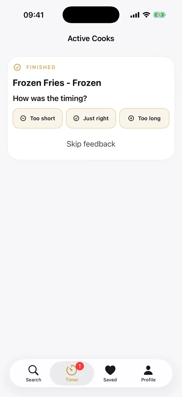 Cooking-time feedback in Frygo