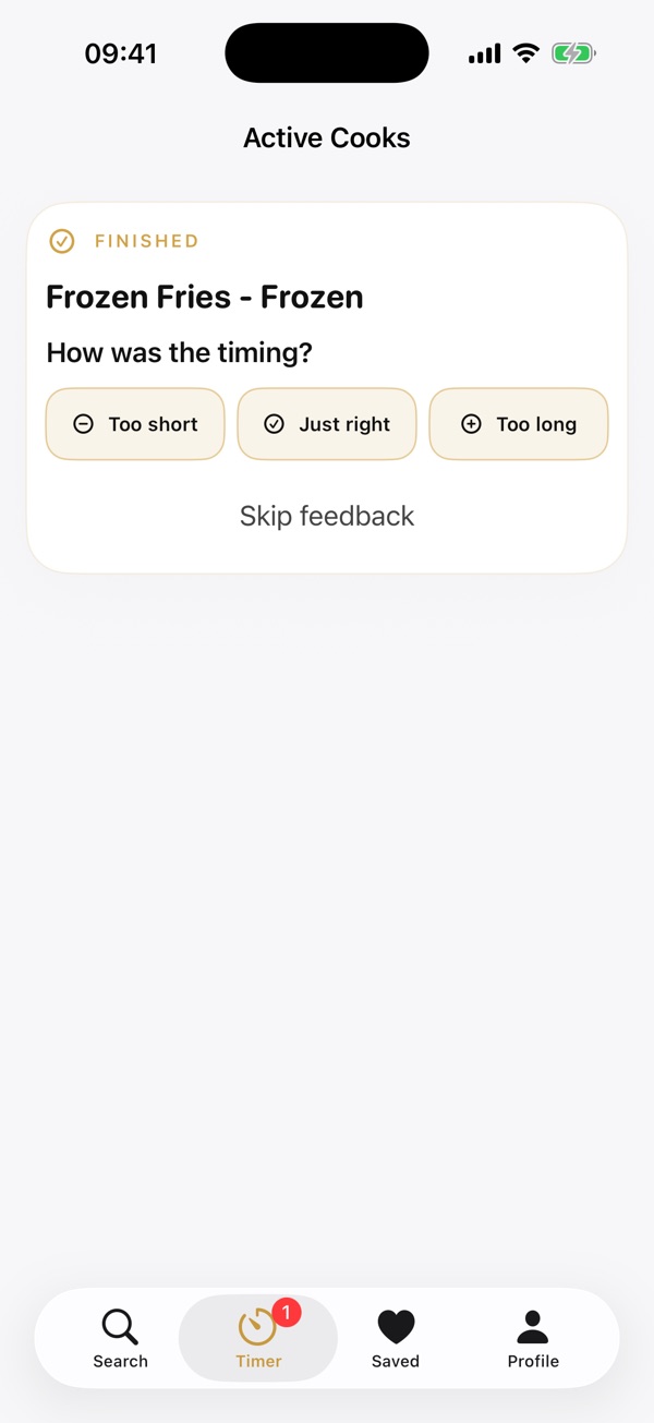 Cooking-time feedback in Frygo