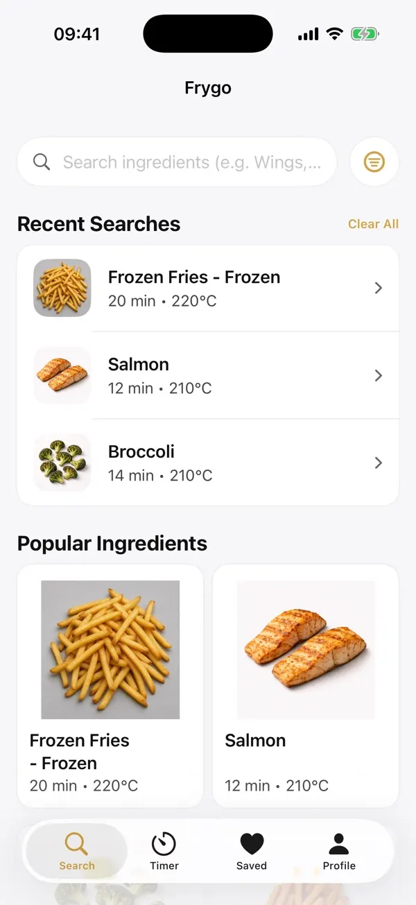 Browse supported foods in Frygo